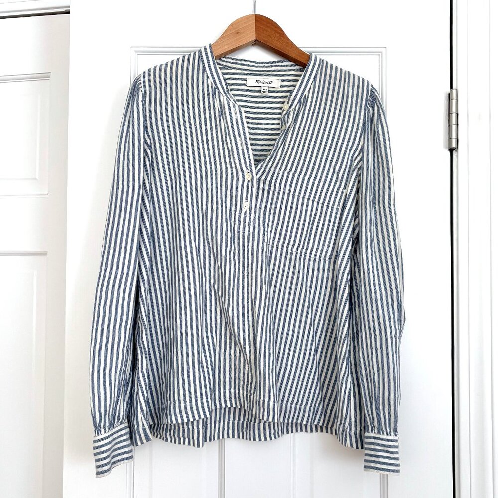 Madewell Cotton Navy & White Button Blouse